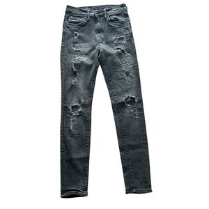 & Denim Skinny Jeans Mens 29x32‎ Black Denim Distressed Mid Rise Grunge Rock